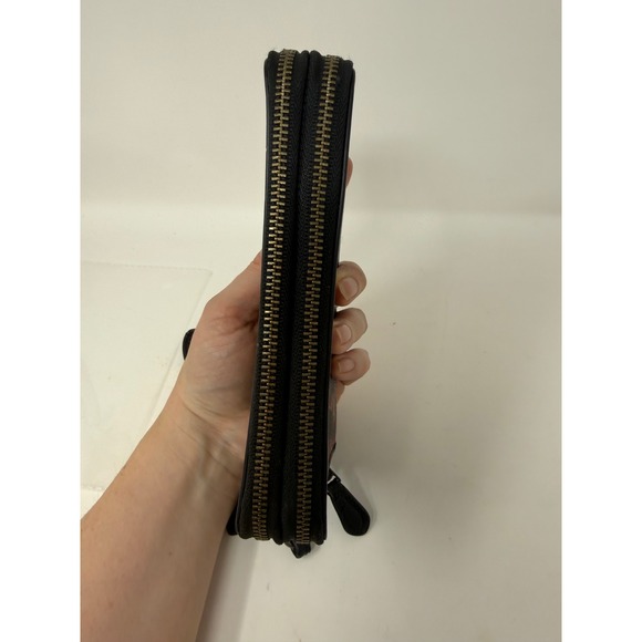 Coach Floral Poppy Double Zip Around Wristlet Wallet Black Red Leather - Picture 3 of 11